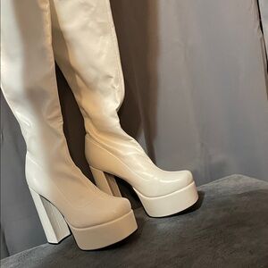 Elegant White Women's Platform Heels thigh high